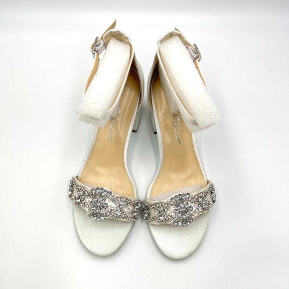 Betsey Johnson Womens Size 6.5 Mel White Satin Jewel Heels Dress Sandals Shoes - Picture 3 of 14
